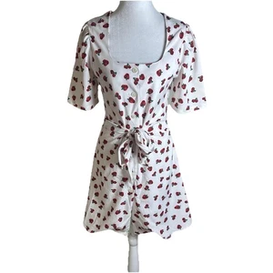 Coquette Women’s Cherry Strawberry Button Front Tie Square Neck Sz 34/2/xs - Picture 1 of 21