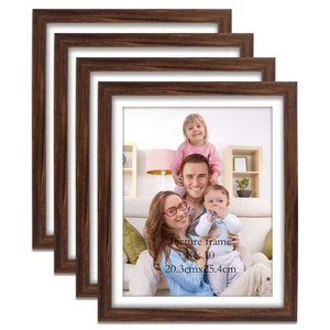 Brown 8x10 Picture Frame Set of 4, 9x11 Frames with Mat for 8” by 10” Photos,... - Picture 1 of 7