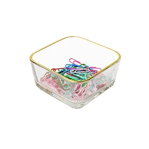 Clear Paper Clip Holder Glass Bowl with a Golden Rim, Cute Paper Clips Dispen... - Foto 1 di 8