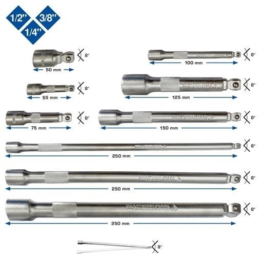 Brilliant Tools BT020009 Kippverlängerungs-Satz 1/4'' + 3/8'' + 1/2'', 9-tlg