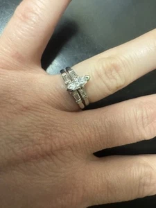 14k Marquise And Baguette Diamond Wedding Ring Set .70 TCW 5.25g VINTAGE - Picture 1 of 4
