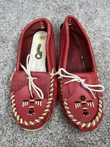 Vintage Quoddy Damengröße 8,5 Vogel Mokassins Slipper Schuhe rot Leder Gummi - Bild 1 von 12
