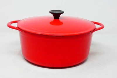 Vintage Cousances Enameled Cast Iron Dutch Oven #22 3.5 Qt Red 9" x 4" France - Image 1 of 4
