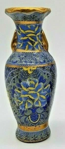 IMPRESIONANTE MINITURA PEQUEÑO JARRÓN CLOISONNE CHINO AZUL Y DORADO HERMOSA CHINA - Imagen 1 de 3