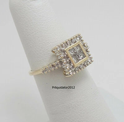 Anillo de boda de compromiso nupcial con marco de halo de diamantes naturales de 1/2 quilates de oro amarillo de 14 quilates Foto 1 de 4