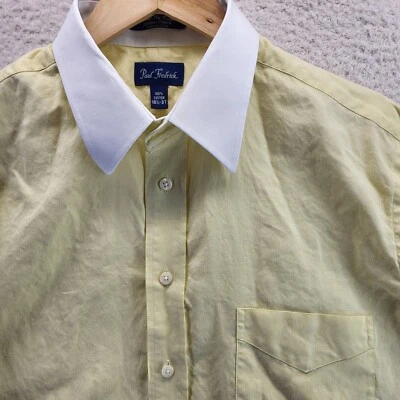 Paul Frederick 80s Two Ply Cotton Pinpoint Oxford Dress Shirt XL 16.5 37 Yellow - Image 1 of 4