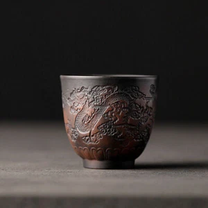 handmade tea cup yixing zisha purple pottery kungfu tea cup dragon pheonix carve - Picture 1 of 8