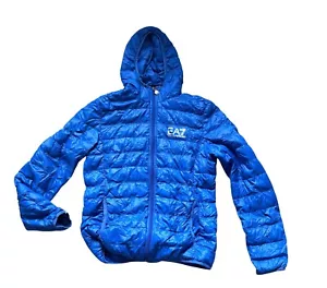 Emporio Armani EA7 Hooded Full-Zip Puffer Down Jacket Men's Size Small Blue - Picture 1 of 8