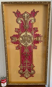 Antique Embroidered Cross Church tapestry Cope Vestment 19th C. Italian Spanish - Picture 1 of 7