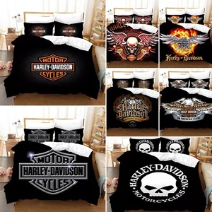 3D Black Harley-Davidson Motorcycle Quilt Cover Duvet Cover Comforter set - Picture 1 of 19