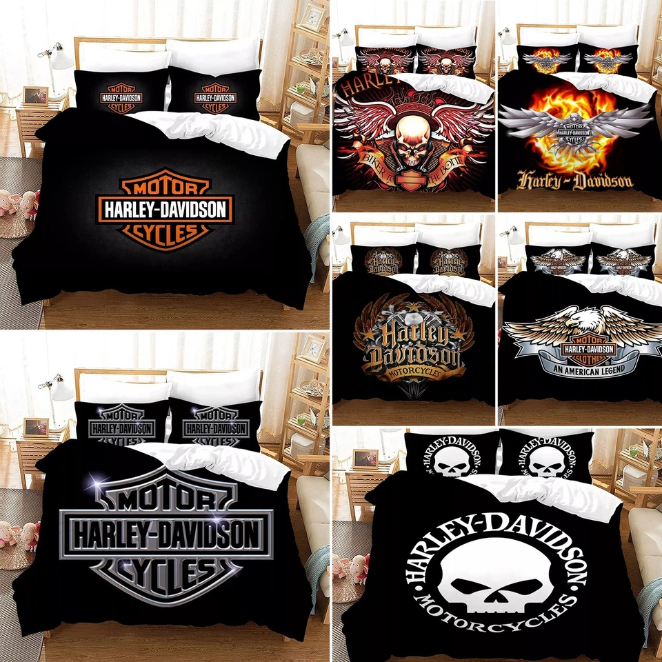 3D Black Harley-Davidson Motorcycle Quilt Cover Duvet Cover Comforter set - Image 1 of 4