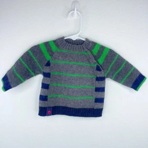 CATAMINI Boys Kids Grey Sweater w/ Green Stripes/Cute Buttons on Bottom Size 18 - Picture 1 of 5
