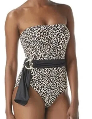 Vince Camuto L83047 Tanzania Cheetah Belted Bandeau One-Piece Swimsuit Size 14 - Image 1 of 4