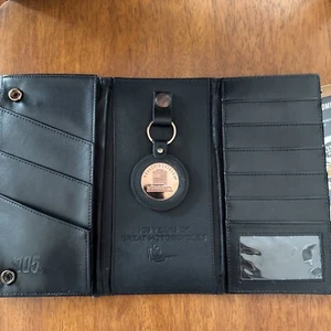 Harley Davidson Large Black Tri Fold Black Wallet 8.5” Faux Leather & Key Ring - Picture 1 of 11