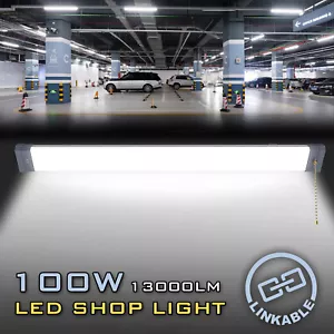 2Pcs 100W LED Shop Light Fixture Linkable with Plug Garage Lights 3.6FT 13000LM - Picture 1 of 12