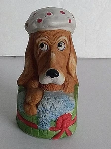 Jasco Basset Hound Dog Red White Polka Dot Hat Christmas Dinner Bell 4.5" T - Picture 1 of 8