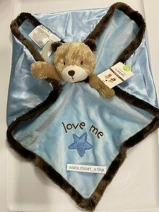Neu mit Etikett Carter's Little Collection blau braun Love Me Star Bear Sicherheitsdecke  - Bild 1 von 5