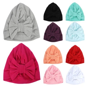 2 PCS Baby Toddler Girls Elastic Turban Hat Bowknot Beanie Hat Hair Head Wrap - Picture 1 of 11