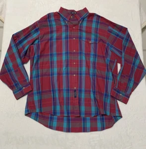 Gant Plaid Button Shirt Men's Size 1X Big Red Blue Long Sleeve Cotton Blend - Picture 1 of 7