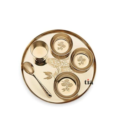 Handmade Food Serving Indian Handmade Kansa (Bronze) Copper Plain Dinner Set - Image 1 of 4