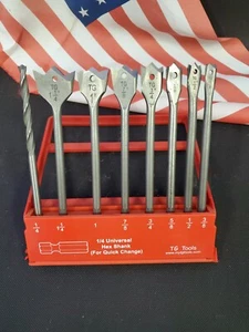 TG Tools 1/4" Hex Shank KIK Spade Drill Bit Set 7 piece +1 Combo AS SEEN ON TV - Picture 1 of 1