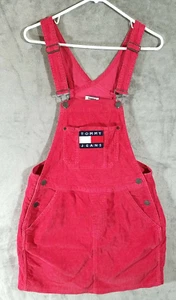 Abito Tommy Jeans Dungaree Donna Small S Rosso Velluto a coste Bandiera Casual - Foto 1 di 12