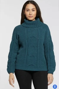 Seven7 Ladies Chenille Sweater Cowl Neck Oversized Fit Pullover Deep Teal Medium - Picture 1 of 9