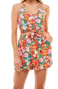 Lily Rose Set Tie-Front Cropped Halter Top Red Floral & Short Juniors Medium - Picture 1 of 12