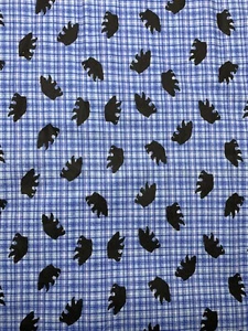 Vintage Blue Plaid Black Bears Cotton Fabric 44” X 166” - Picture 1 of 5