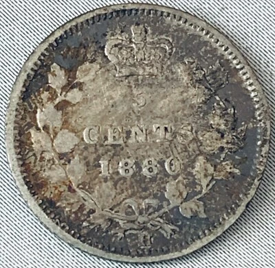 1880-H Canada 5 cents Silver Coin Obverse #3 Victoria - Image 1 of 2