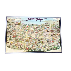 Vintage 1985 Silicon Valley Framed Art Poster Birds Eye View Map Tech Start Ups - Picture 1 of 7