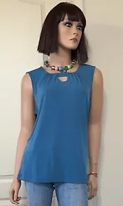 Tahari Sleeveless Keyhole Draped Tank Top Blue Size Large *NEW w/ Tag* - Picture 1 of 4