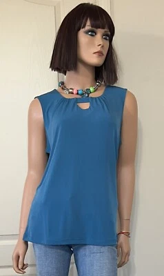 Camiseta sin mangas Tahari drapeada con ojo de cerradura azul talla grande *NUEVA con etiqueta* Foto 1 de 4