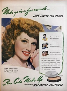 1943 Rita Hayworth In Cover Girl Max Factor Hollywood anuncio impreso ilustrado - Imagen 1 de 1