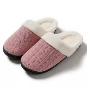 Women's Slip on Fuzzy House Slipper Memory Foam Outdoor Indoor Winter Warm Shoes - Picture 1 of 6