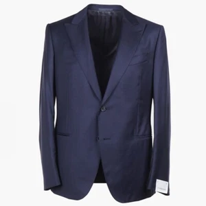 Caruso Trim-Fit Navy Loro Piana Super 150s Wool Peak Lapel Suit 36R (Eu 46) NWT - Picture 1 of 12