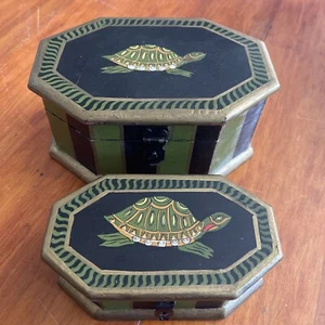 Wooden Green and Black Turtle Nesting Boxes  Handmade in India - Picture 1 of 8