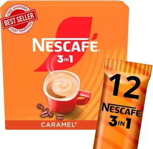 NESCAFE Caramel Instant Coffee 12 Sachets Sweet Flavor Quick Brew 3 in 1 - Picture 1 of 5