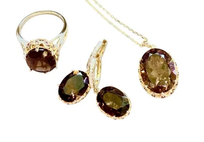 Precioso juego de topacio ahumado en 14KYG sobre plata de ley juego de 4 piezas Foto 1 de 4