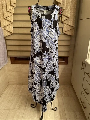 Dana Buchman Black/Blue Paisley Print Sleeveless Stretch Maxi Dress Size Large Foto 1 de 4