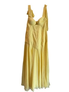 ASOS LUXE Chiffon Tie Shoulder Cut-out Maxi Dress in Yellow Women’s Size US 6 - Picture 1 of 8