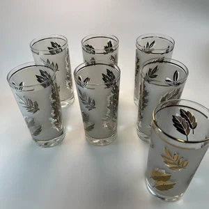 Vintage Libbey Glass Company Silver Leaf Frosted Drinking Glasses Set Of 6 + 1 - Picture 1 of 4