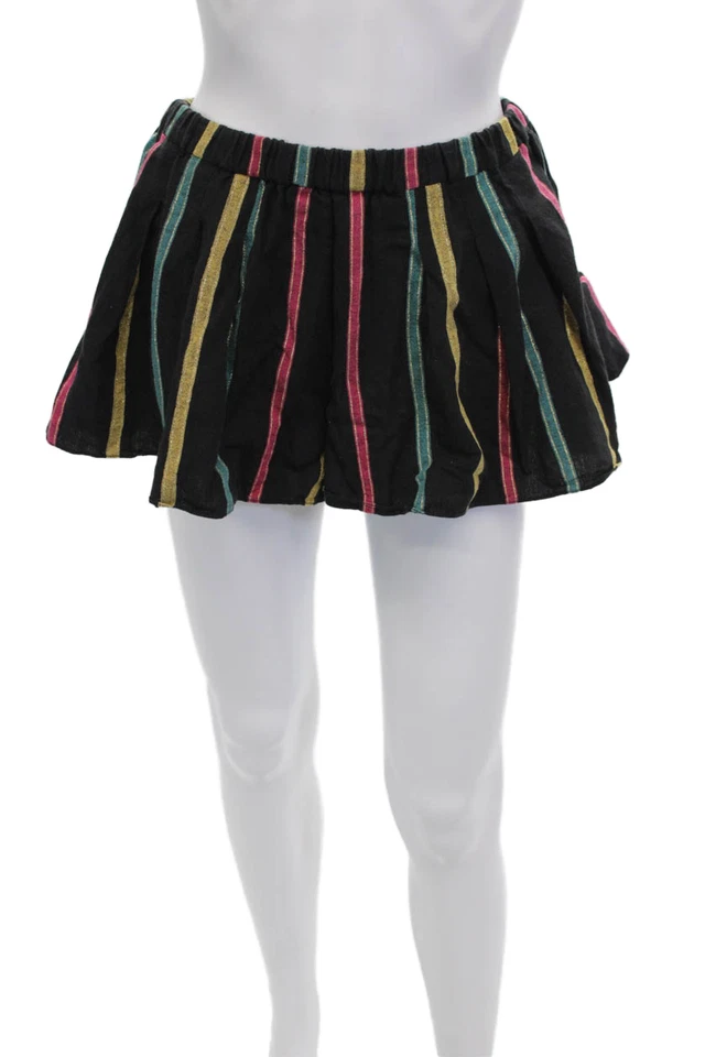 Pantalones Cortos Caroline Constas Unisex Bohemio Rayas Mezcla de Lino Negros Talla S Foto 1 de 4