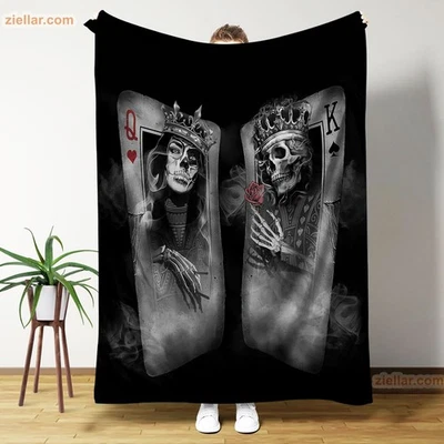Manta de Vellón Calavera Rey y Reina, Acogedora Manta con Tarjeta Esqueleto Gótico Foto 1 de 4
