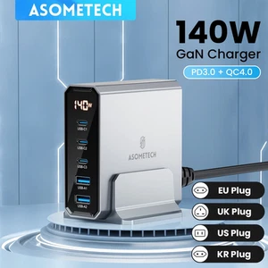 ASOMETECH 140W GaN USB-C Chargeur 5 Ports PD QC4.0 Chargeur Rapide Hub Bureau - Photo 1 sur 14