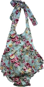 NWT PrincesasA Ruffled Floral Print Blue Halter Sun Romper, S (0-6 mos) - Picture 1 of 4