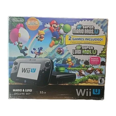 Nintendo Wii U 32GB Mario & Luigi Deluxe Set Black CIB Matching SN  - Image 1 of 4