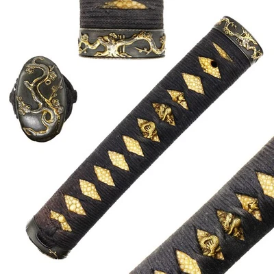 Espada antigua japonesa dragón ciruelo Tsuka Menuki Fuchi Kashira Foto 1 de 4