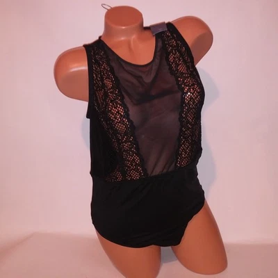 Cacique Lingerie Bodysuit Teddy One Piece Black Lace Sheer Snap Up Bottom New - Image 1 of 4