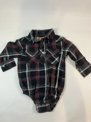 长袖格子身体套装婴儿男孩 9 - 12 M 黑色 Snap 100% 棉西部 — 第 1/4 张图片